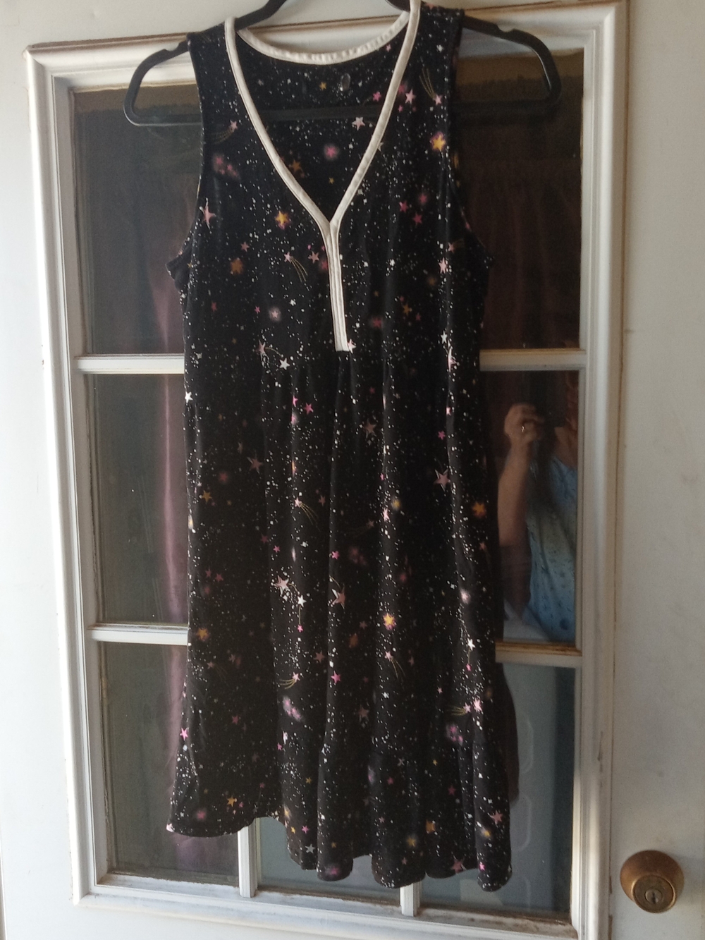 Women's Black Star & Galaxy Nightgown with White Trim